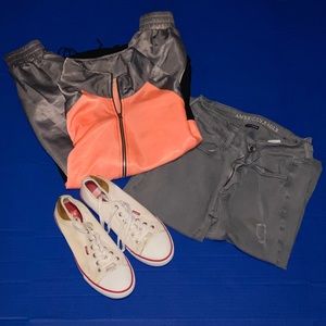 Black, pink and silver jogger jacket.